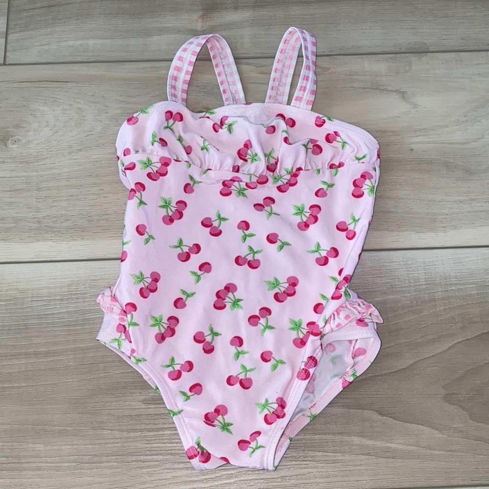 GUC Al & Ray Brand Size 12 months 12m One Piece Ruffle Cherry Gingham Swimsuit